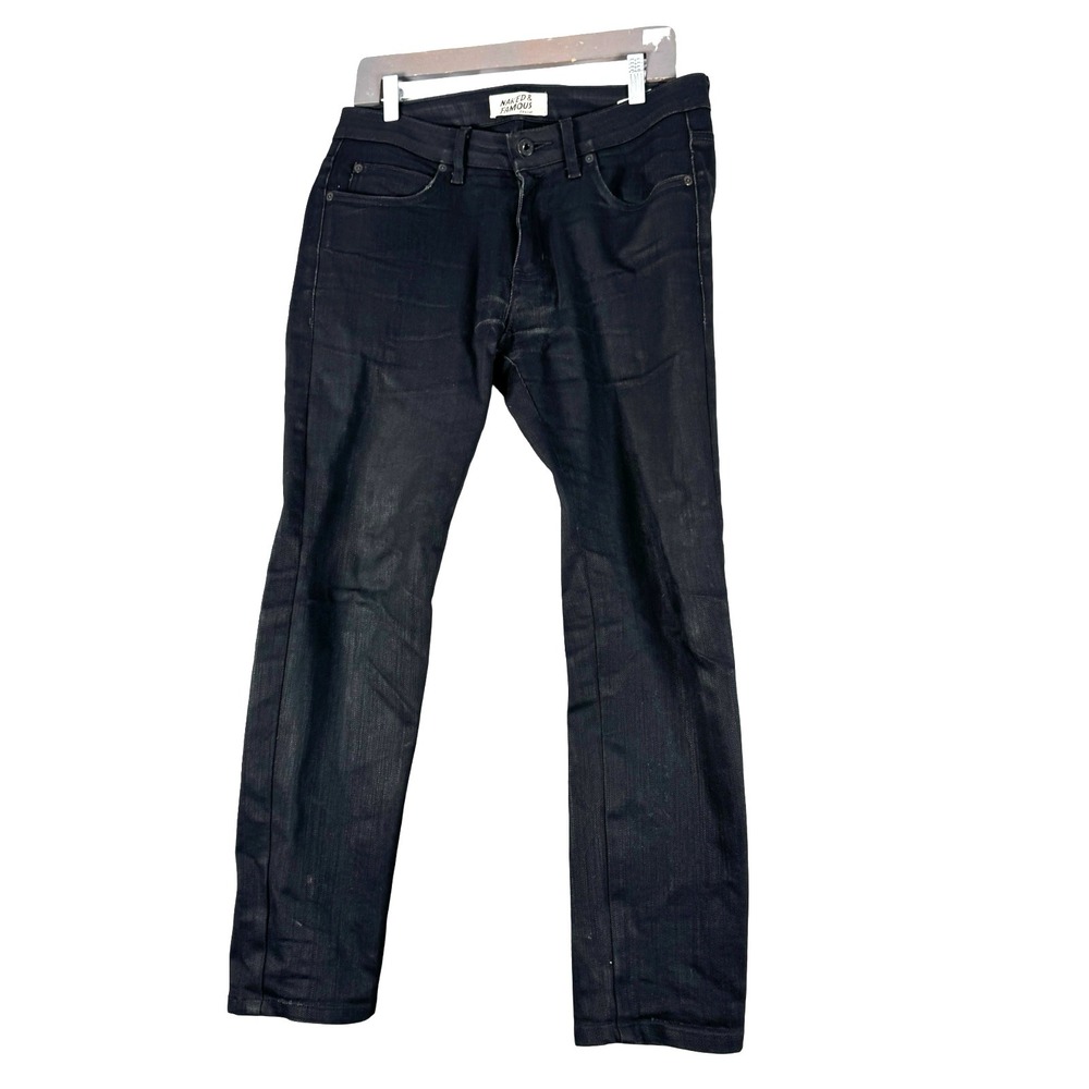 Naked & Famous Womens Black Power Stretch Fade Distressed Jeans Pants Sz 32
